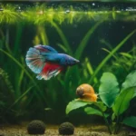Betta fish and mystery snail living together peacefully in 10 gallon planted tank
