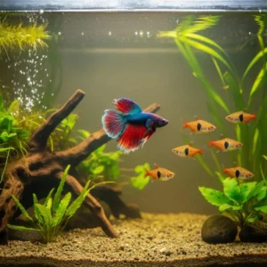 Betta fish with rasboras - compatible tank mates in planted aquarium