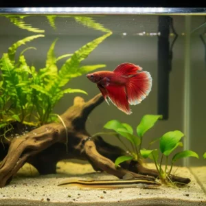 Betta with bottom dwelling fish - red betta and kuhli loach